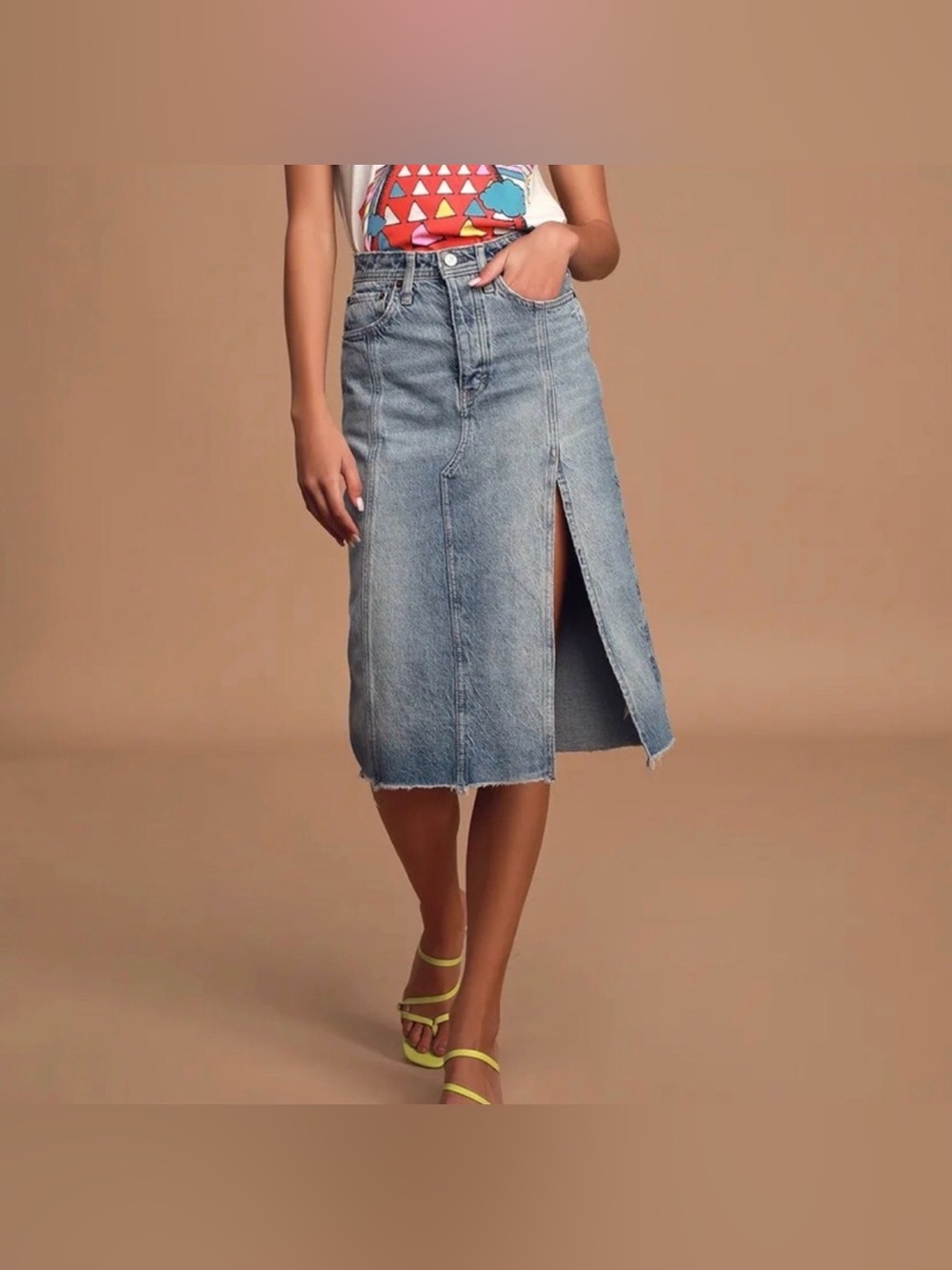 Free People Mambo Denim Midi Skirt Size 24